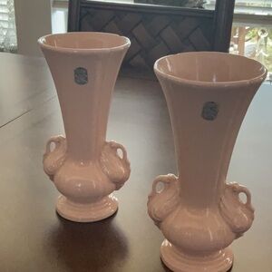 Vintage Pink Accent Vases with Decorative swans Handles by Chadwick’s set of 2